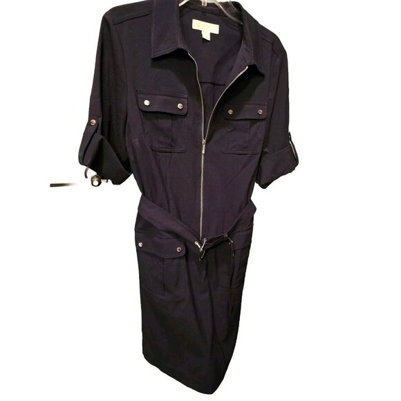 Michael Kors Core of Kors Belted Multi Pocket Midi Dress Black Large Business - Picture 1 of 6